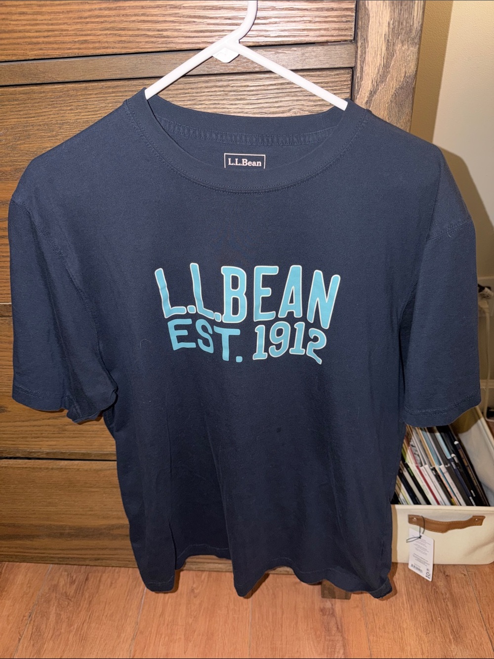 L.L.Bean Navy Tee with Light Turquoise Logo